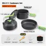 Aluminum Outdoor Camping Cookware Set, With Mesh Bag Folding Cookset Camping Kitchen Cooking Teapot and Pans Equipment