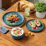 vancasso 18/36 Piece Blue Ceramic Plate Set Reactive Glaze Vertical edge Dinnerware Set With 6/12PCS Dinner