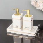 Volakos White Natural Marble Bathroom Accessories Golden Luxury Soap Dish Soap Dispenser Toothbrush Holder Tray Bathroom Set