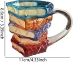 3D Glass Painted Book Mug, Unique Design Books Stack Coffee Mug With Spoon, Book Club Gift for Bookish Bookworm Librarian