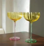 Colorful Glass Vertical Stripes Petal Shaped Glasses Goblet Grape Wine Glass Red Wine Glass Dessert Glass Bowl – base detail