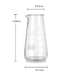 Conical glass coffee pot with hand-brewed coffee dripping into the pot, showcasing its sleek design and measuring marks