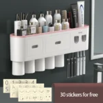 Magnetic Toothbrush Holder Storage Rack Automatic Toothpaste Dispenser Wall-Mounted Waterproof Bathroom Storage Accessories