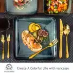 Vancasso Stern Dinner Set Green Square Kiln Change Glaze Tableware 16 Piece Kitchen Dinnerware Ceramic Crockery Set for 4