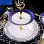 European Style Ceramic Double Layered Tray Fruit And Candy Plate Afternoon Tea Cake Stand Three Tier Dessert Holder Serving