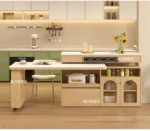 Nordic minimalist extendable dining table with solid wood top and black metal legs in a bright dining room