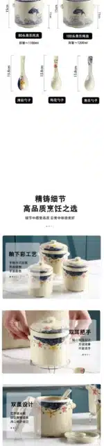 Ceramic Stew Pot Japan Plum Blossom Stew Bowl Double Lid Stewed Bird's Nest Steamed Egg Double Handle Egg Cup Kitchen