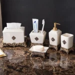 Vintage Court Metallic Ceramic Lotion Bottle Toothbrush Holder Mouthwash Cup Soap Dish Bathroom Accessories Household
