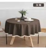 New Large Round Tablecloth Solid Color Cotton Linen Waterproof Table Cloth Oil-Proof Table Cover for Kitchen Garden