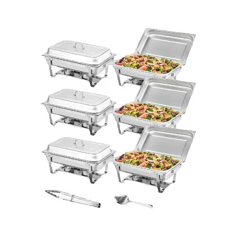 S63f8c4a15b1d44c683de55a3293161f77.webp SucceBuy 8QT Rectangle Chafing Dish 2/4/6 Packs w/ Full Size Pans Buffet Catering Warmer Server Folding Stand Fuel Holder Tray - Image 1