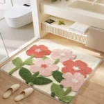 Square Floral Bath Mat, Ultra Plush Absorbent Bathroom Rug, Non-Slip Backing & Soft Touch Surface, Floor Mats for Bathroom Decor - Image 12