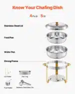 SucceBuy 4 Pack Chafing Dish Buffet Set Stainless Steel Chafer w/4 Full Size Pan Round Catering Warmer Server for Party