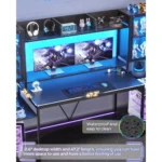 Gaming Desk 74.8'' with LED Lights, Hutch and Storage Shelves, Computer Desk with Monitor Stand, Large PC Gamer, Customized