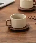 Vintage Wooden Handle Ceramic Coffee Cup with Saucer 250 Ml Large Capacity Tea Cup Modern Afternoon Tea Dessert Coffee Cup