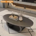 Modern coffee table with sintered stone top in black frame and bright fish belly white finish, rectangular shape