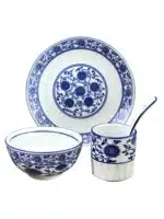 Chinese Sle Cerc Blue And White Dinnerware Set Thiened Bone Bowl Plate Tea Cup Spoon Four-Piece Table Setting – side view