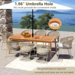 Wooden Outdoor Dining Table for 8, 79 x 35 Rectangular Acacia Wood Slatted Patio Table w/Umbrella Hole, Outdoor Bistro Table