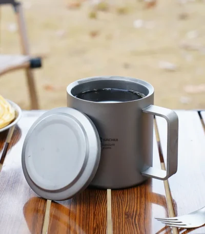 Pure Titanium Double-layer Mug Titanium Cup Insulated Coffee Cup Outdoor Water Cup with Lid and Tea Leakage Cold Drink Tea