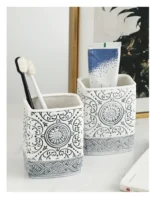 Modern Ceramic Lotion Bottle Soap Dish Toothbrush Holder Bathroom Set Flower Texture Porcelain Shampoo Bottling Soap