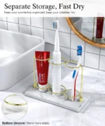 Close-up of the resin material texture and the slot openings of the toothbrush holder.