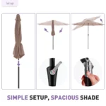 JHK 9ft Patio Umbrella with Tilt and Crank Button 8 Sturdy Ribs Waterproof Patio Table Umbrella for Outdoor Poolside Beach