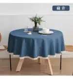 New Large Round Tablecloth Solid Color Cotton Linen Waterproof Table Cloth Oil-Proof Table Cover for Kitchen Garden