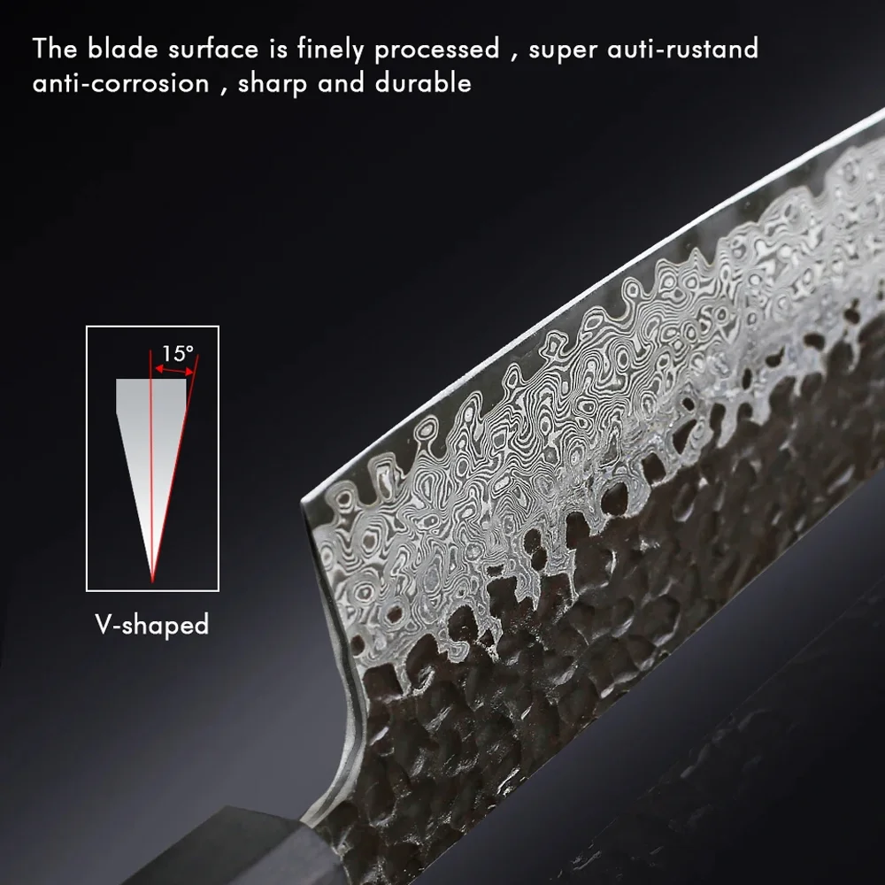 Damascus Steel Japanese Kitchen Knife, PRO Chef Knife, Handmade
