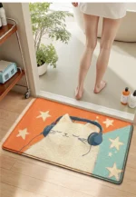 Adorable Cat Print Bath Mat, Premium Thick Sponge, Super Absorbent & Quick Dry, Non-Slip Bathroom Rug, Soft Rebound