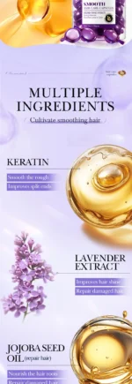 Magic Hair Vitamin Capsule Keratin Oil capsules in a glass jar on a table.
