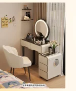 Goldoma modern minimalist dressing table with mirror and six drawers in a bedroom setting