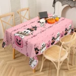 Halloween Round/Traingle Black Pink Tablecloth Pumpkin Spooky Boo Printed Decorative Dining Table Cover for Home Party Decor