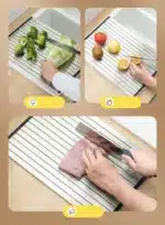 304 Stainless Steel Dish Drainer Roll Up Dish Drying Rack Shelf Folding Cutting Board Sink Washbasin Chopping Board Kitchen