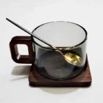 200ml Fresh Ground Latte Glass Coffee Mug With Wooden Tray Spoon Heat-resistant Breakfast Milk Tea Mug American Coffee Cup