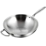 Tri-Ply Stainless Steel Wok Pan 12.6 Inch Stir-Frying Pan Induction Cooking Pan Dishwasher and Oven Safe with Auxiliary