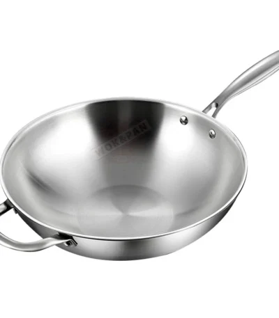 Tri-Ply Stainless Steel Wok Pan 12.6 Inch Stir-Frying Pan Induction Cooking Pan Dishwasher and Oven Safe with Auxiliary