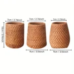 Rattan Pencil Holder, Handmade Wicker Pen Cup Makeup Brushes Holder, Woven Vine Desk Organizer Pen Container Box – styled in