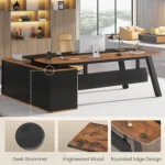 71" Executive Desk with File Cabinet, Large Office Desk with Drawers and Shelves, L Shaped Computer Desk with Power,