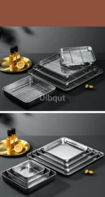 Golden Square Stainless Steel Food Service Tray plate set Nonstick Bakeware Fruit Cookie Bread Plate Kitchen Storage Container - Image 47