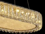 Luxury crystal chandelier illuminating a modern living room with sparkling light