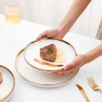 Nordic Style Gold Inlay Bright White Porcelain Dinner Sets Ceramic Bowl Dish Plates Set Porcelain Dinnerware For Household