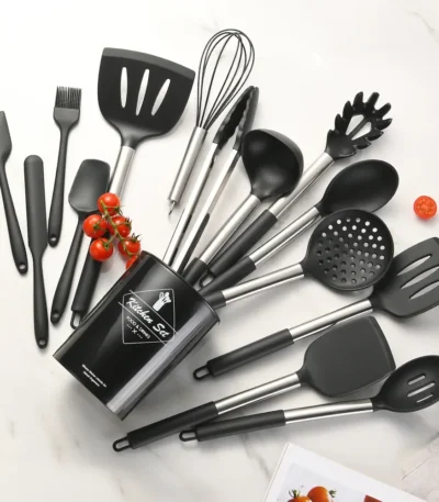 12PCS Food Grade Silicone Kitchen Cookware Utensils Turner Spatula Measuring Spoons Practical Cooking Tool Kitchenware Set