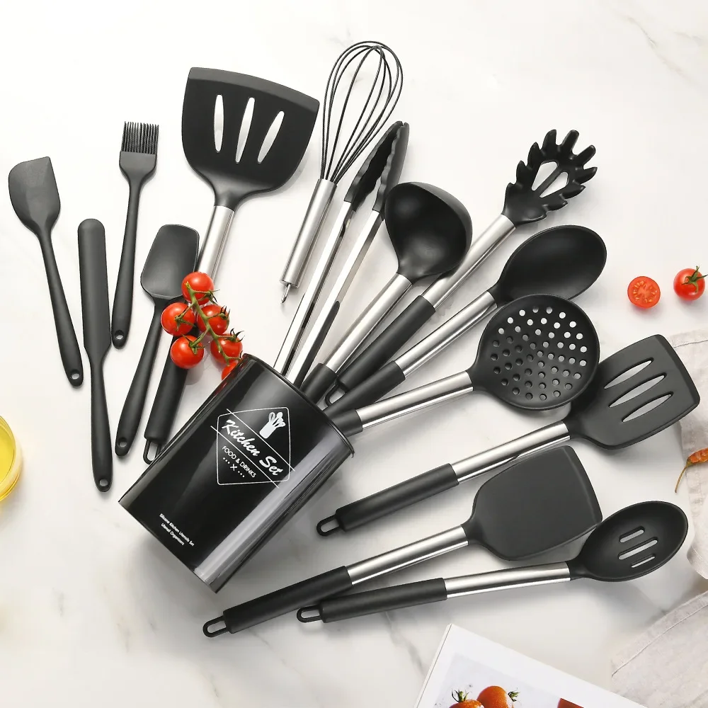 12PCS Food Grade Silicone Kitchen Cookware Utensils Turner Spatula Measuring Spoons Practical 12PCS Food Grade Silicone Kitchen Cookware Utensils Turner Spatula Measuring Spoons Practical Cooking Tool Kitchenware Set