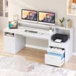 65 Inch Computer Desk with 3 Drawers & Storage Shelves, Executive Desk with File Drawer & Cabinet, Home Office Desk,