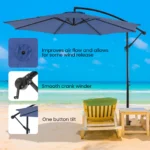 JHK 10FT Outdoor Patio Umbrella Hanging Cantilever with Easy Tilt Adjustment UV Protection 8 Sturdy Ribs for Backyard Garden