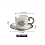 3D Camellia Embossed Ceramic Coffee Cup with Saucer Set, Luxury Mug, Vintage Floral Tea Cup 300ml, Gift for Her Home &