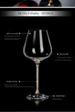 Elegant crystal wine glass set on a wooden table with soft lighting