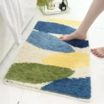 Green leaves flocking non slip bath mat on bathroom floor