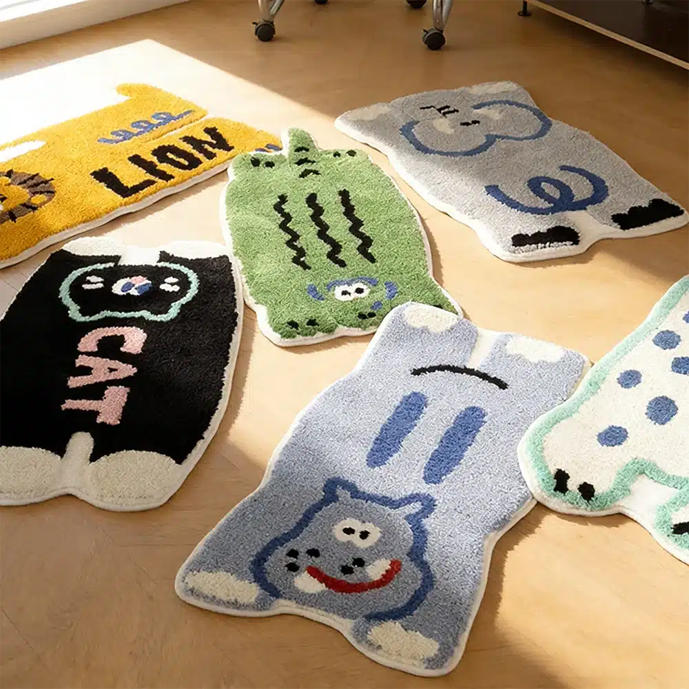 1PC Cartoon Animal Imitation Cashmere Non-Slip Bath Mat Thin Absorbent Washable Shower Rug Home Bathroom Decor Gift