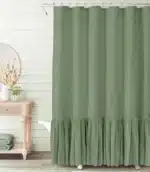 Ruffle Shower Curtain for Bathroom Farmhouse Bohemian, Natural Linen Machine Washable with 12 Hooks, 72"*72" – styled in a