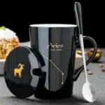 12 Constellations 420 Ml Ceramic Mugs Creative Mugs With Spoon Lid Black Mug New Bone China Coffee Cup Drinkware Couples